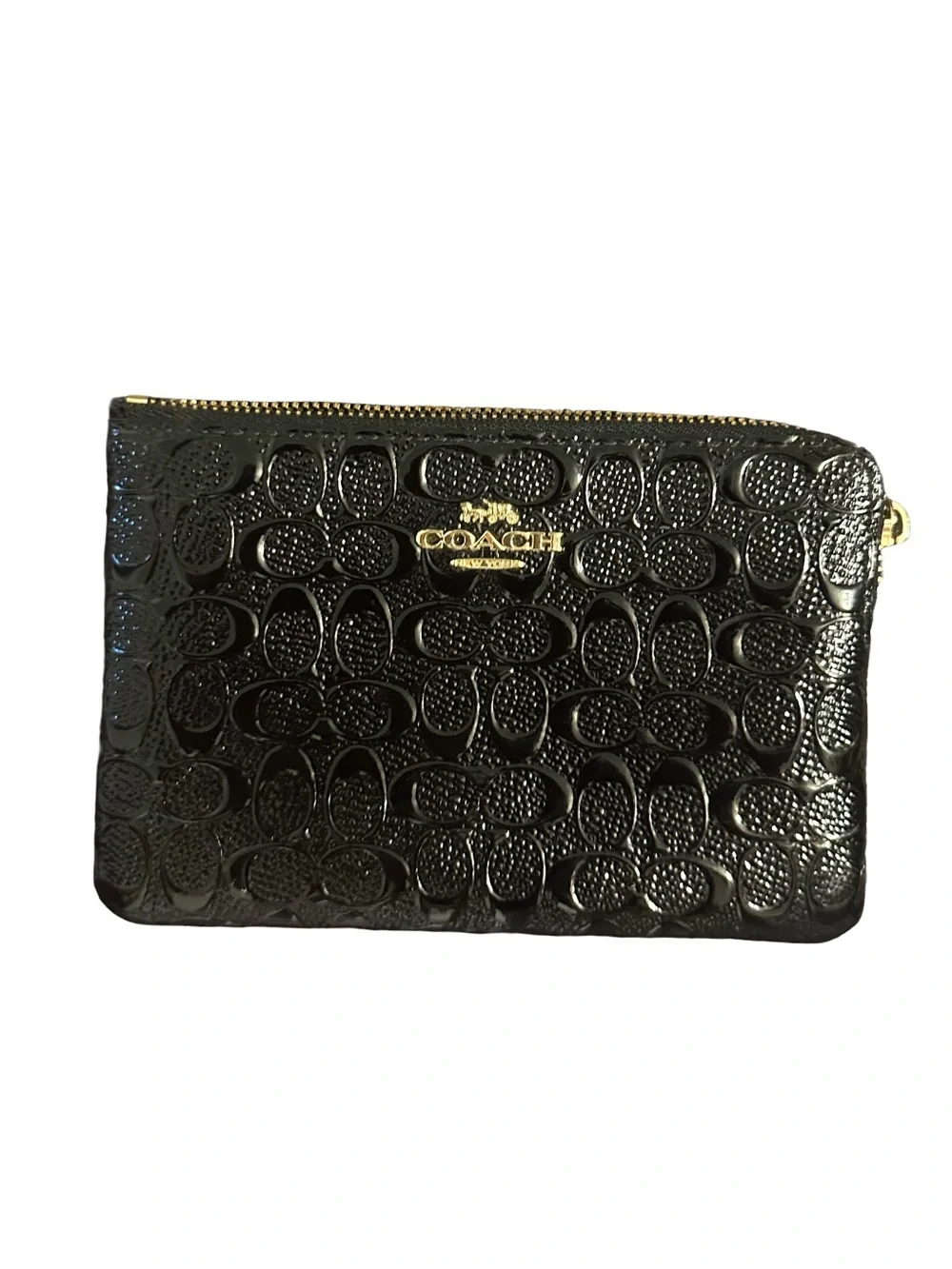 Coach Black Patent Embossed Signature Wristlet